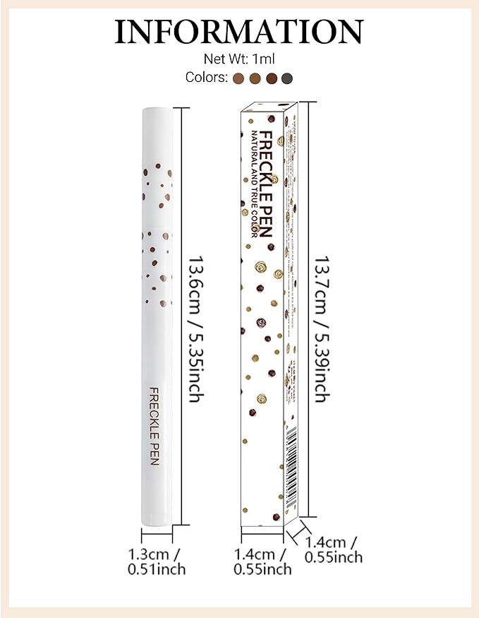 Erinde 2PCS Liquid Freckle Pen Waterproof, Natural Lifelike Fake Face Freckles Makeup, Long Lasting Quick Dry Faux Freckle Stamp Soft Dot Sopt Freck Pen, 01 Light & 02 Medium