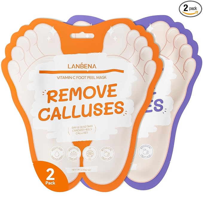 LANBENA Lavender + Vitamin C Foot Peel Mask（2 Pairs, Exfoliator Peel Off Calluses Dead Skin Callus Remover, Repairing Rough Heels for Men and Women, for Baby Soft & Smooth Feet