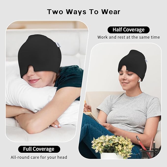 my novel things Migraine Relief Cap, Headache Relief Cap 2PCS with Gel Eye Mask, Hot Cold Therapy Ice Cap, Cooing for Head Sinus, Puffy Eyes, Tension and Stress Relief Gift Set for Men Women