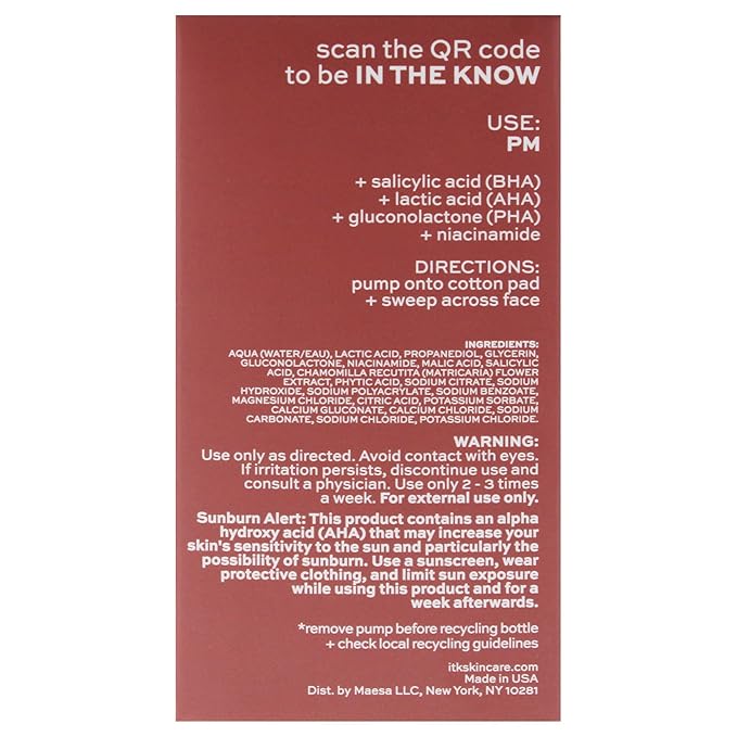 ITK Tri-Acid Facial Toner with AHA, BHA, PHA + Niacinamide - Exfoliate Face + Minimize Pores - Salicylic + Lactic Acid - Brighten Dark Spots + Glow, 5 Fl Oz