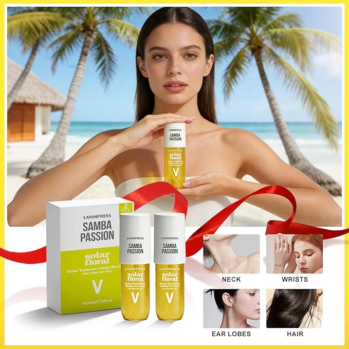 2 Pack 6 fl oz Hair Mist and Body Spray for Women（Eau De Parfum）,Sunshine Floral Perfume No.5, With Notes of Solar Tuberose,Leite De Coco