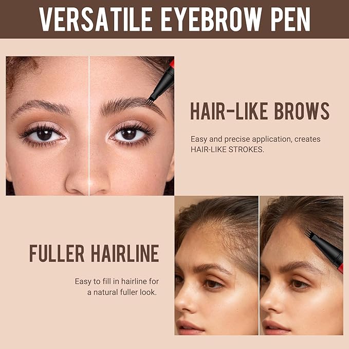 Vevivia Beauty Eyebrow Pencils for Women - Eyebrow Pen 2 Pack, Precise 4-Tip Brow Pencil for Natural-Looking Fuller Brows, Hair-Like Strokes for All Brow Types, Last All-Day Brow Pen, Dark Brown