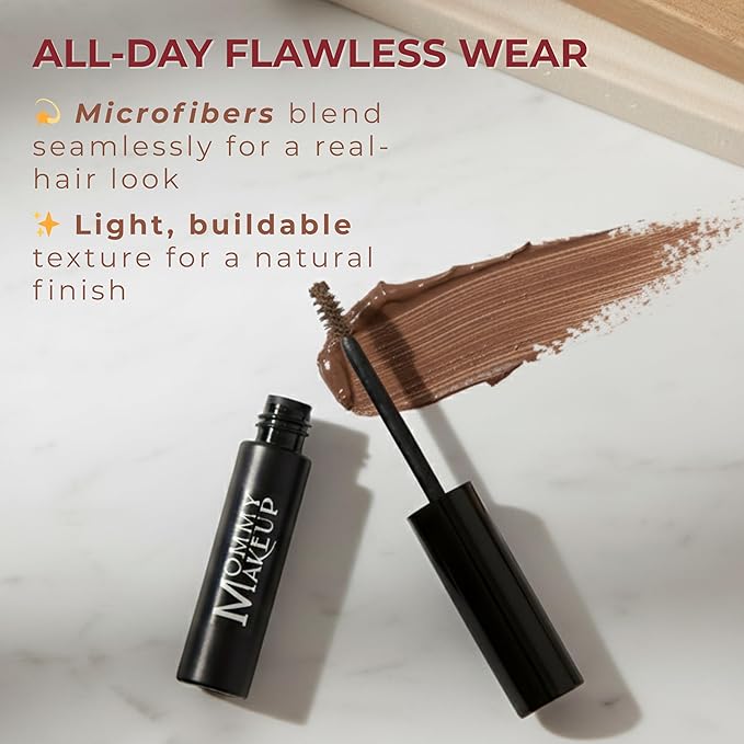 Brow Tint with Microfibers - 4-in-1 Tinted Eyebrow Gel to Groom, Hold, Sculpt & Color Your Brows, Covers Gray Hair - Water Resistant, Clump-Free, Long Lasting (Cool Brunette) by Mommy Makeup