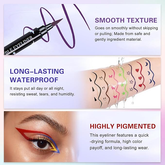 7PCS Colorful Eyeliner Stamp Set,Double-headed Liquid Eyeliner Pencil Face Stamps Makeup,Long-lasting Delineador de Ojos Contra el Agua