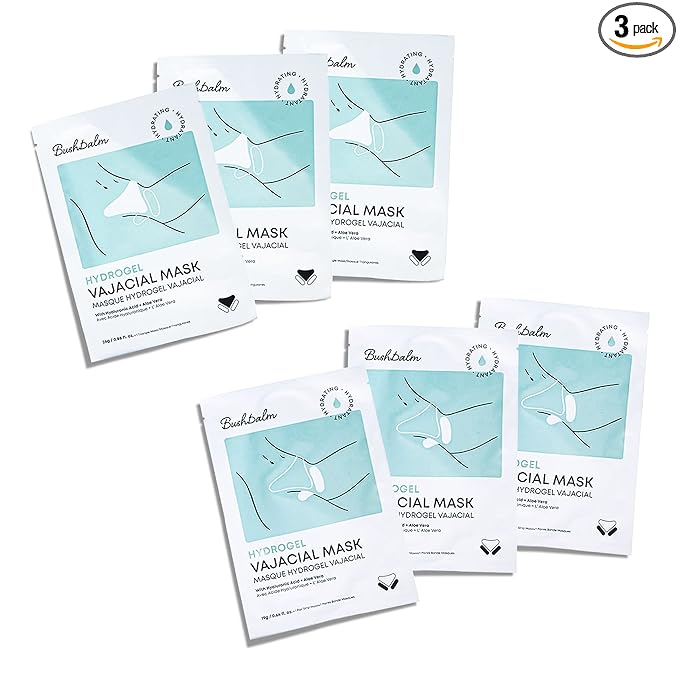 Bushbalm Hydrogel Vajacial Mask - Hydrating Mask with Hyaluronic Acid and Aloe Vera to Cool and Soothe Skin Post-Hair Removal, 3 Full Masks Set
