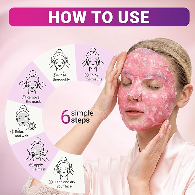VIABEAUTY 6 Pack of Sheet Face Masks Skincare - Collagen Face Mask Sheets with Hyaluronic Acid, Vitamin C, Snail Mucin - Facial Sheet Mask for Hydrating, Moisturizing, Rejuvenating