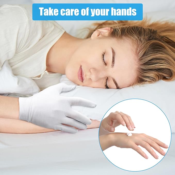 4 Pairs White Gloves, Breathable Cotton Gloves for Dry Hands Sleeping, Washable Eczema Moisturizing Glove Overnight for Women Men, Christmas Wedding Costume Work Glove for Serving Inspection
