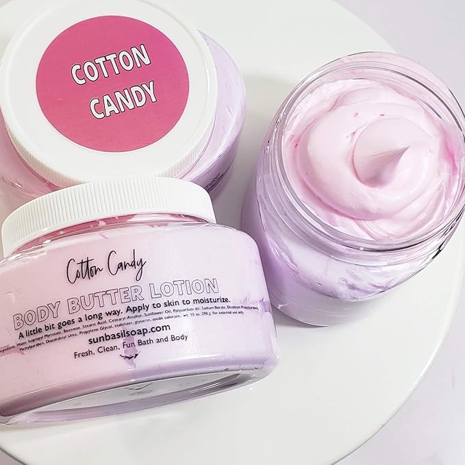 Sunbasil Soap Pink Cotton Candy Whipped Body Butter Lotion. Sweet Skin Cream. Summer Moisturizer. Gift for Her