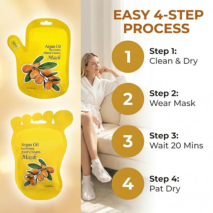 Elitzia Argan Oil Hand Mask & Foot Mask Set 10 Packs (5 Socks & 5 Gloves) Deep Nourishing Moisturizing Hydrating Gloves for Dry Cracked Rough Hands & Feet Self-Care Home Spa for Women Seniors ETAO10