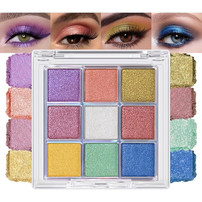 AMY'S DIARY 9-Color Shimmer Eyeshadow Palette with Purple, Pink, Gold, White & More - Perfect for Day & Night Makeup,waterproof&long lasting(02#)