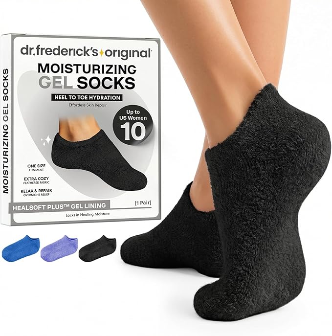 Dr. Frederick’s Original Moisturizing Gel Socks for Men & Women – Dry Feet & Cracked Heel Treatment – Full Foot Gel Lining with Mango Butter, Shea Butter, Jojoba & Coconut Oil (Obsidian Oasis)