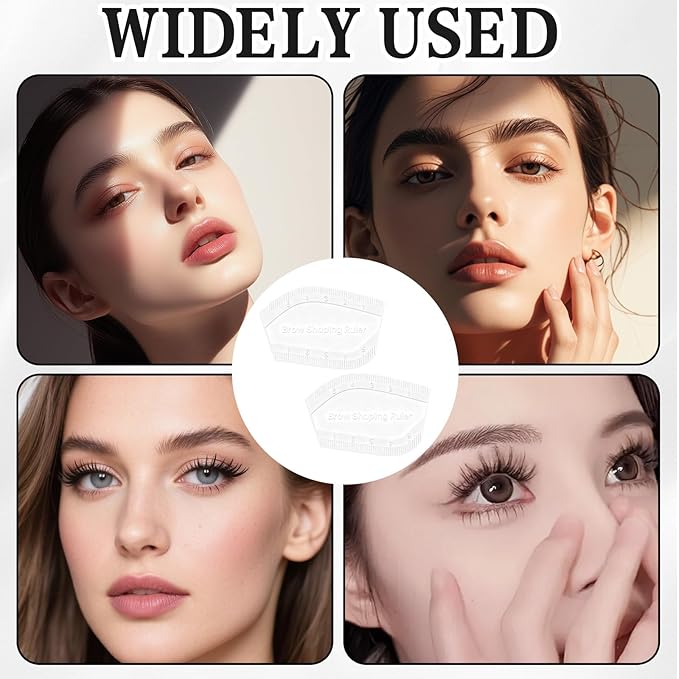 2Pcs Eyebrow Ruler and Mapping Tool, Arch Shaping Ruler with Measurement Scale for Microblading and Brow Design, Reuse Symmetrical Brow Shaping Kit for Women