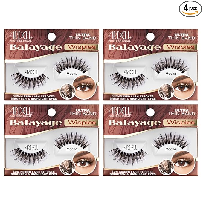 Ardell Balayage Wispies False Eyelashes, Ultra Thin Band, Mocha Strip Lash Strokes - Easy Application, Natural Look Lashes for Everyday Wear, 4-Pack