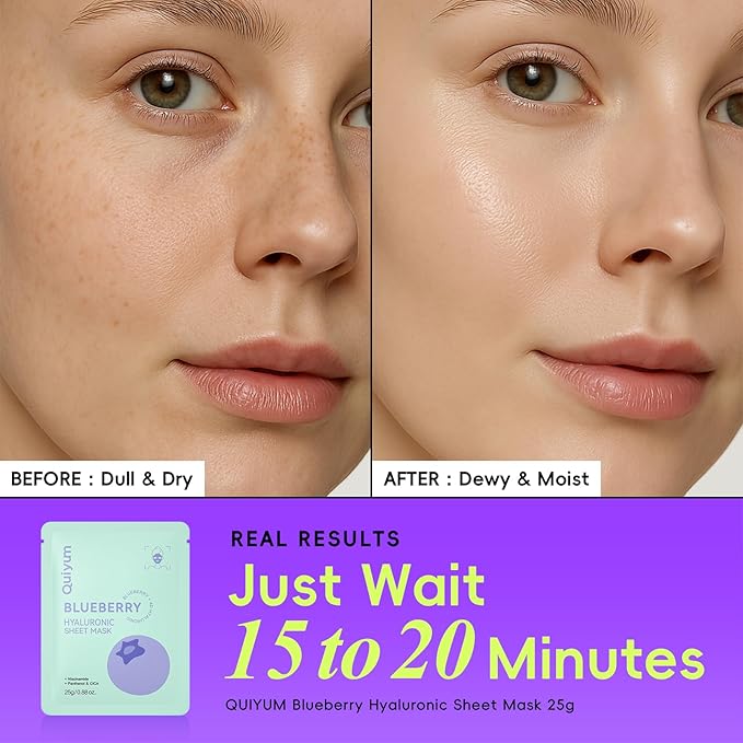QUIYUM 14 Pack Blueberry Sheet Mask - Hydrating Facial Masks for All Skin Types, Skincare Set, Spa Gift for Women & Teens
