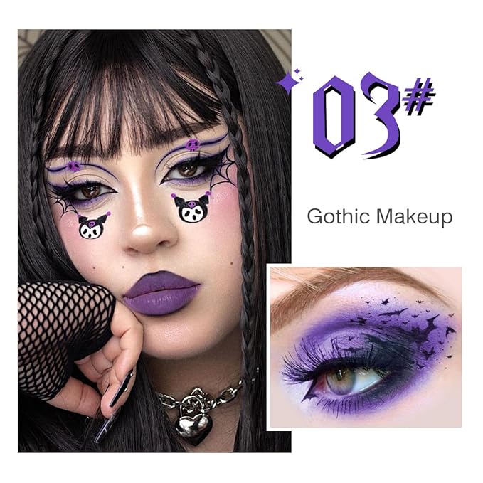 Afflano Goth Eyeshadow Palette Purple Blue, Multichrome Chrome Blue Purple Matte Black White Grey Dark Eye Shade, Gothic Halloween Makeup Eye Shadow Pallet for Joker Clown Cosplay SFX Makeup Costume