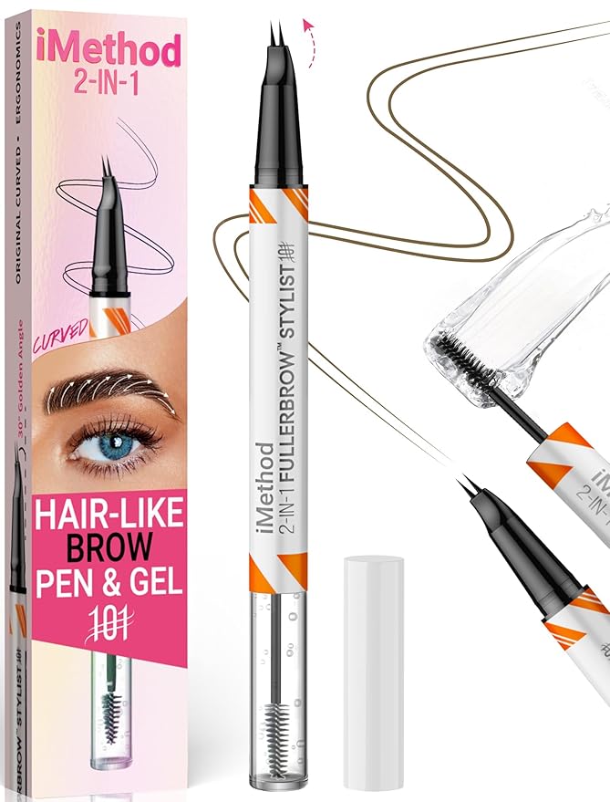 iMethod Curved Eyebrow Pen and Eyebrow Gel - Eyebrow Pencils for Women with Natural Hair Like Strokes, Brow Gel Clear for Soft Full Brows, Waterproof, All-Day Defined, Brown