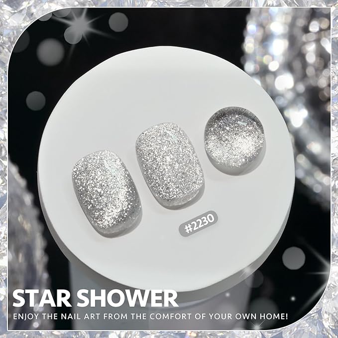 GAOY Platinum Cat Eye Gel Nail Polish, 16ml Silver Glitter Holographic Nail Polish with Magnet, Reflective Translucent UV Gel, 2230 Star Shower