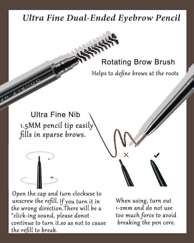 3 Pcs Waterproof Eyebrow Pencil Set, Black Ultra Slim Eye Brow Pencil for Women with Brows Brush&Razor,Professional Brow Micro Retractable Long Lasting Gel Pen for Shaping&Filling Brows Makeup - 01