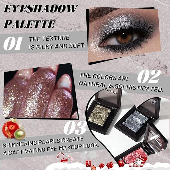 Pressed Single Eyeshadow Makeup,Ink Black Sparkle Highly Pigmented Monochrome Eye Shadow Palette, Waterproof Neutral Powder, sombras para ojos, Lightweight Blendable,#05