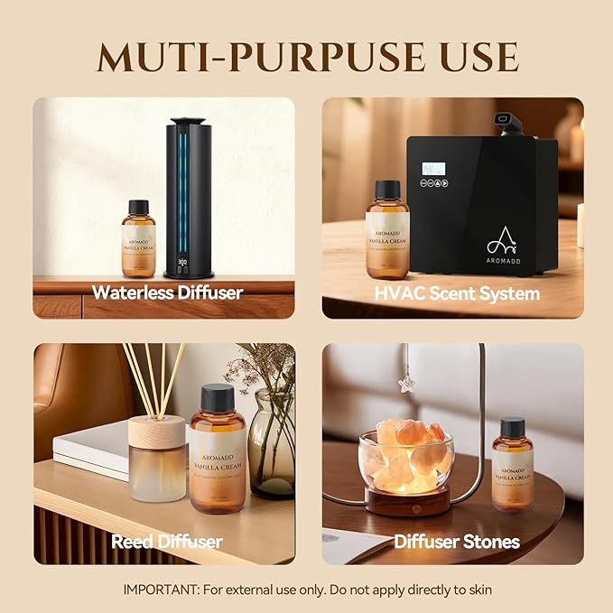 AROMADD Vanilla Cream Diffuser Oil, Warm Vanilla & Caramel Scent, Soft Sweet & Cozy Aroma, Long Lasting Fragrance Oil for Waterless Diffusers & Home Fragrance, 3.38 Fl Oz (100ml)
