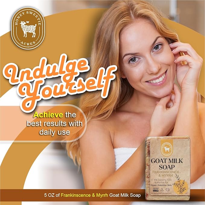 Honey Sweetie Acres Frankincense Goat Milk Soap - Handmade 5 oz Bar, Made with Natural Ingredients, Moisturizing & Gentle, Made in the USA