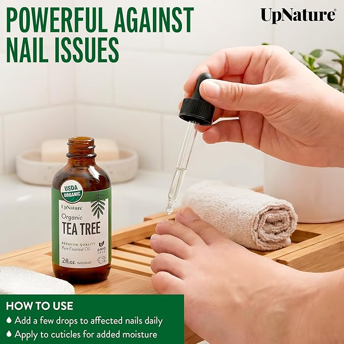 UpNature Tea Tree Oil - 100% Pure USDA Certified Organic Tea Tree Essential Oils for Skin, Hair, Toenail, Body and Scalp (2oz)