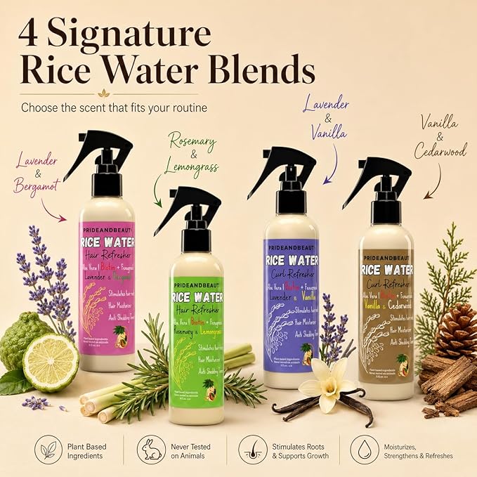 PrideandBeauty Fermented Rice Water Hair Refresher – Infused with Rosemary, Biotin, Caffeine & Keratin – Strengthens, Reduces Breakage, Hydrates & Softens – Non-Greasy Leave-In for All Hair Types