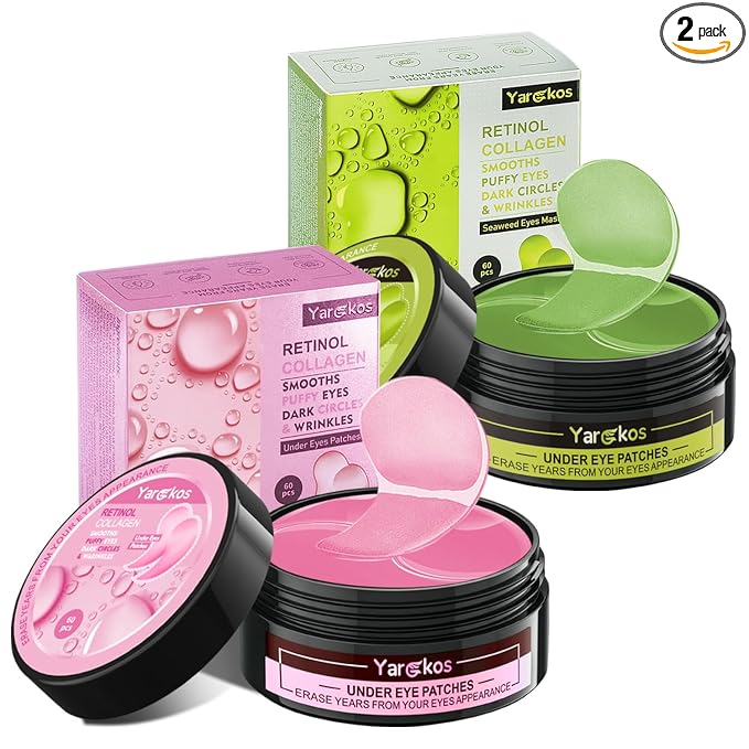 2 Packs 60 Pcs Under Eye Patches, Pink+Green, 30 Pairs Women Undereye Mask for Puffy Eyes Dark Circles Treatment, Men Collagen Gel Pads Hydrating for Eye Bags Puffiness Wrinkle, Beauty Skin Care