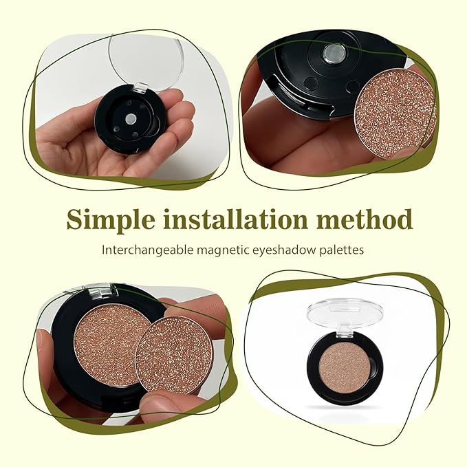 Refillable Eyeshadow Palette - Matte/Glitter/Duo-Chrome Pressed Powder & Cream Formula, Neutral/Shimmer/Smokey Multichrome, Travel-Friendly Iron Pan Refills (ShImmer, D37)