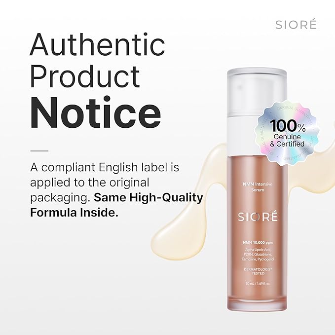 Siore NMN Intensive Serum | Plumping, Firming and Glow Face Serum with 99% Purity NMN 10,000ppm, Salmon DNA PDRN and Pycnogenol | Korean Pharmacy Anti-Aging Skin Care
