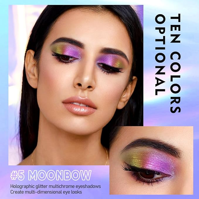 MAKI YIKA 3Pc Glitter Eyeshadow Liquid Multichrome Eyeshadows Long Lasting, Metallic Chameleon Eye Shadow Smudgeproof Holographic Eye Topper Glitters (#1+5+6)
