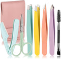 MSQ 7pcs Eyebrow Tweezers Kit with Travel Bag for Women 4Pcs Professional Stainless Steel Tweezers and Brow Scissors & Razor & Spoolie for Facial, Chin, Eyebrow, Splinter and Ingrown Hair