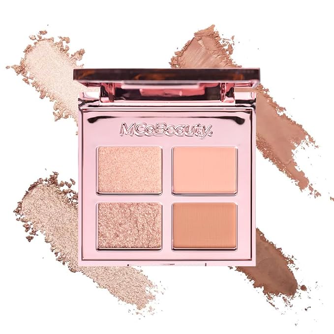 MCoBeauty Ultra Luxe Eyeshadow Quad Cheeky Chat - Pink Nude Shimmer & Matte Eye Shadow Palette - Blendable Buildable Long Wearing 4 Pan Compact with Mirror - Soft Finish Makeup - Vegan & Cruelty Free