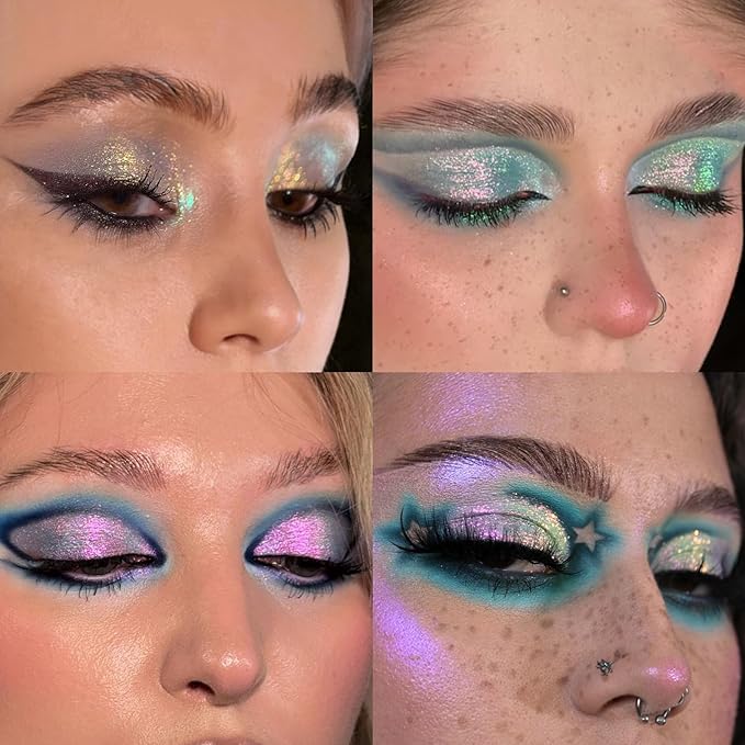 Half Magic Glitter Eyeshadow, Multi Glitter chameleon eyeshadow, 3 Color Gold-Blue-Purple Iridescent Holographic Cream Eye Shadow, #06