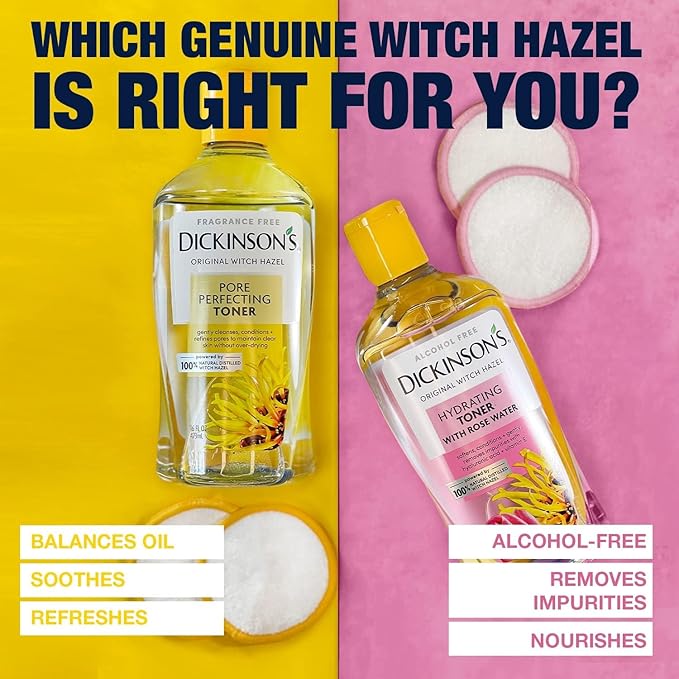 Dickinson's Original Witch Hazel Pore Perfecting Toner | 100% Natural Distilled Witch Hazel | America's #1 Toner | Refines Pores | Removes Impurities & Oil | 16 Fl Oz (Pack of 2)