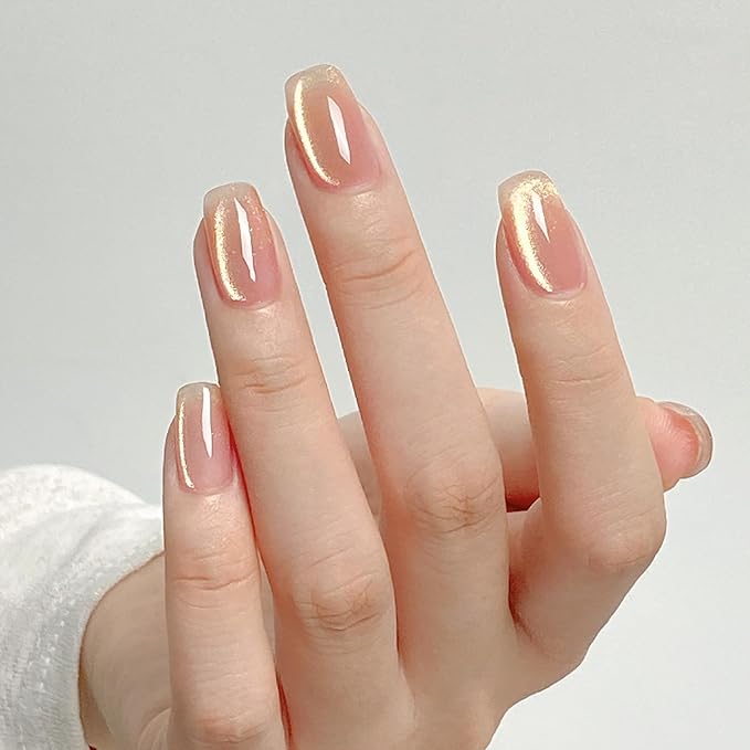 MAYCHAO 15ML Ash Blonde Cat Eye Gel Nail Polish 1Pc Golden Pink Cat Eye Gel Polish Soak off Holographic Magnetic Nail Polish for Nail Art Manicure Salon DIY at Home, 0.5 OZ