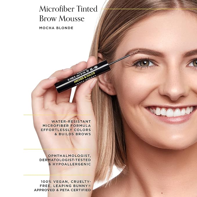 Arches & Halos Microfiber Tinted Brow Mousse - Shape and Define - Get Full, Fluffy, Natural Looking Brows - Vegan and Cruelty Free Makeup - Mocha Blonde - 0.106 oz (Pack of 2)