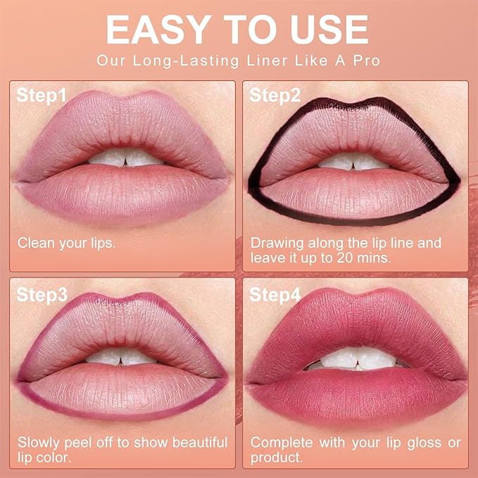 Lip Stain Peel Off, Lip Liner Moisturizing Long-Lasting & Waterproof, Transfer Proof & Plumping, Non-Stick Cup, 2PCS Rose&Mauve