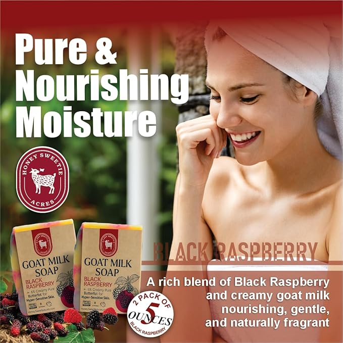Honey Sweetie Acres 2-Pack Black Raspberry Goat Milk Soap - Handmade 5 oz Bar, Made with Natural Ingredients, Moisturizing & Gentle, Made in the USA (Black Raspberry)