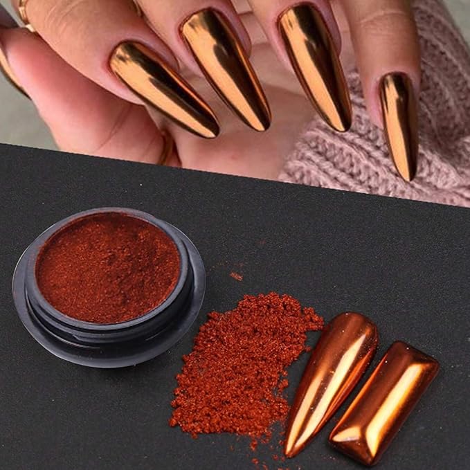 3 Jars Gold Chrome Nail Powder Kit - Metallic Mirror Effect Nail Art for Gel Polish, Gold Copper Set (Copper)