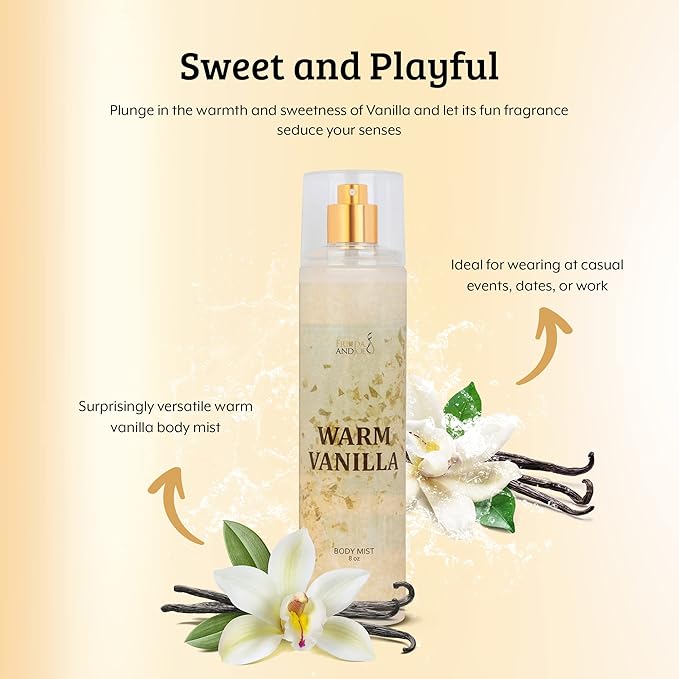 Freida and Joe Warm Vanilla Unisex, Womens Perfume Fragrance Body Mist & Sprays, Women's Fruity Luxury Scented Gifts & Presents, 8 oz Fine Mist Spray Bottle (Warm Vanilla) – Mother's Day Gift for Mom