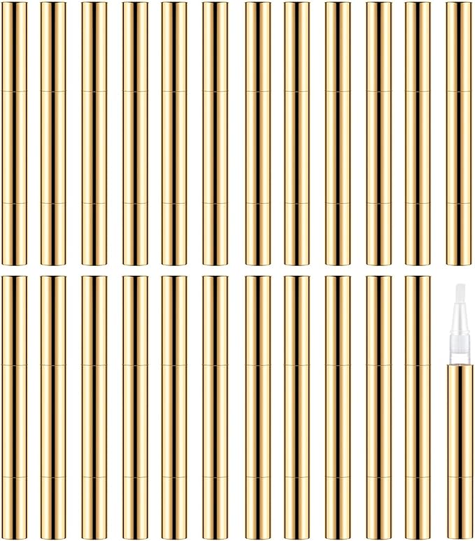3ml Empty Nail Oil Pen with Brush, Twist Pen for Tooth Whitening, Gel Lip Gloss Container, Eyelash Growth Liquid Tube(Golden, 24 PCS)