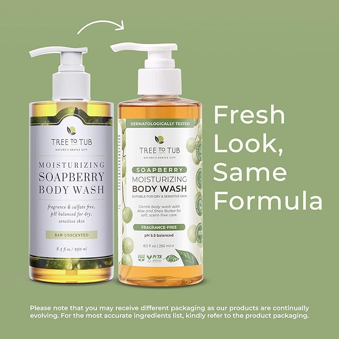 Tree To Tub Unscented Body Wash for Sensitive Skin & Dry Skin - Moisturizing pH Balanced Fragrance Free Body Wash, Hydrating Sulfate Free Body Soap for Women & Men w/Organic Shea Butter, Natural Aloe