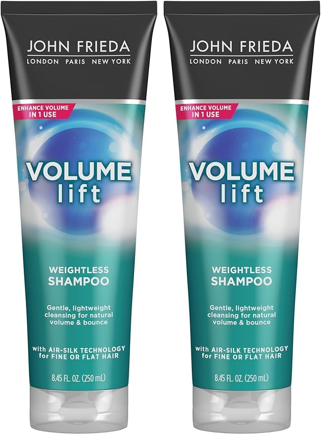 John Frieda Volume Lift Weightless Shampoo, Lightweight Volumizing Shampoo with Air-Silk Technology for Fine or Flat Hair, Adds Natural Fullness, Safe for Color-Treated Hair, 8.45 Oz (Pack of 2)
