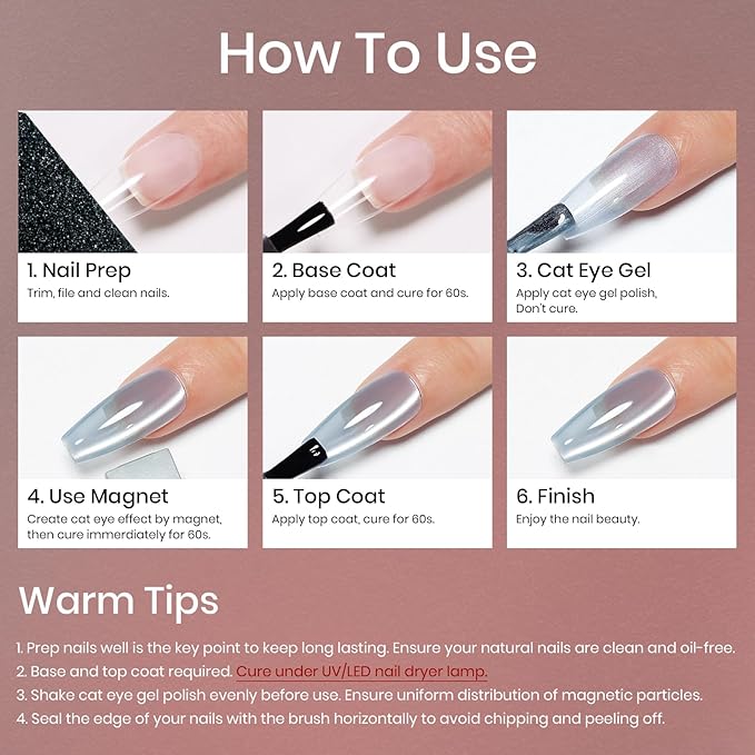 MIZHSE Cat Eye Gel Nail Polish Set: 8 Colors Moonlight Magnetic Gel Polish with Magnet Stick, Glass Holographic Shimmer Gray Brown Pink Colors Glitter Nail Gel Soak Off Nail Art Salon DIY Gift