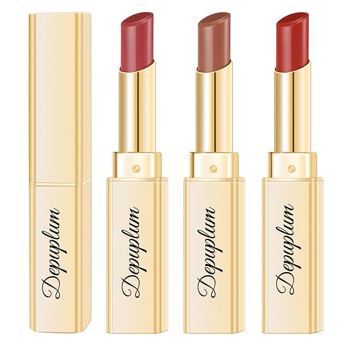 Depuplum 3Pc Berry Red Lipsticks Set for Women Hydrate Lipstick Glossy Moisture Lip Gloss Sheer-Medium Coverage Long Lasting Lipsticks for Dry Lips, DM68/72/101