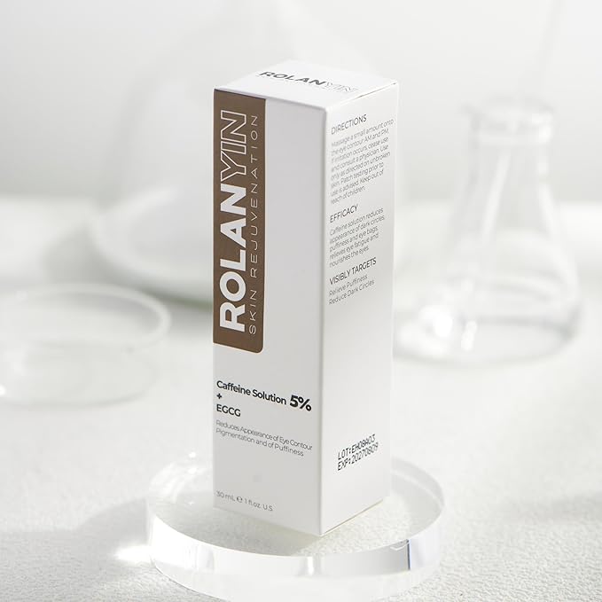 ROLANYIN Caffeine Solution 5% + EGCG Eye Serum for Puffiness Reduction Dark Circle Treatment Hydrating Firming and Soothing Anti Aging Nourishing Formula Eye Skin Care 1 Fl.Oz