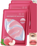 Lip Eye Mask Kit,8 Pcs Peach Crystal Collagen Under Eye Patches for Dark Circles Puffiness Dry Line,Hydrating Moisturizing Skincare Lip Mask Eye Pads,Mother’s Day Skin Care Product for Women Mom-Set A