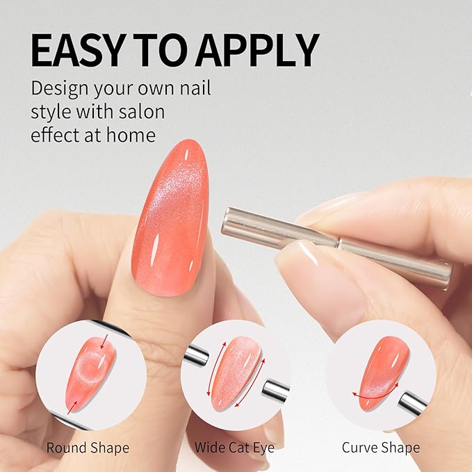 MAYCHAO 15ML Coral Cat Eye Gel Nail Polish 1Pc Carly Coral Peach Orange Gel Polish Soak off Holographic Magnetic Nail Polish for Nail Art Manicure Salon DIY at Home, 0.5 OZ
