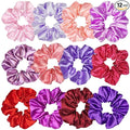 12 Pcs Satin Silk Hair Scrunchies Soft Hair Ties Fashion Hair Bands Hair Bow Ropes Hair Elastic Bracelet Ponytail Holders Hair Accessories (4.5 Inch, Assorted Red and Purple)